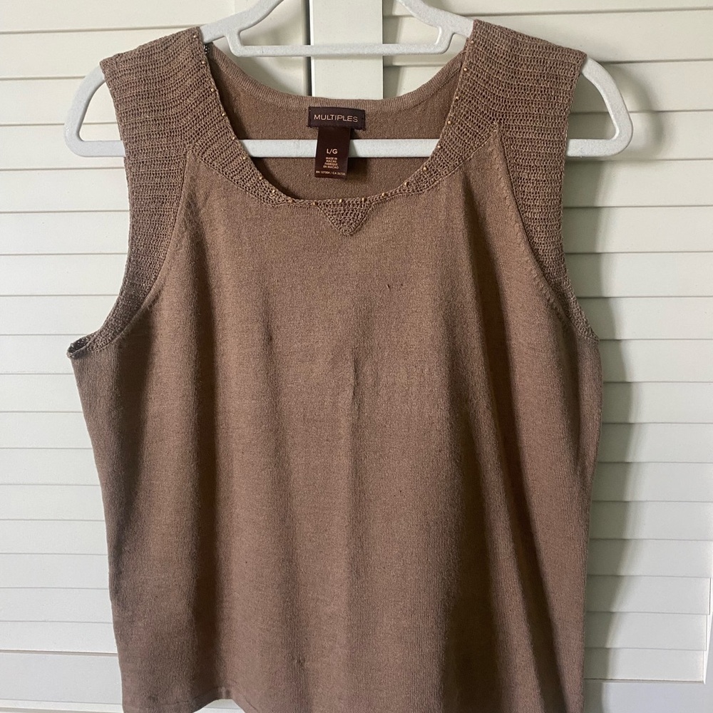 Multiples Brown Knit Tank Top with Textured Shoulder Panels